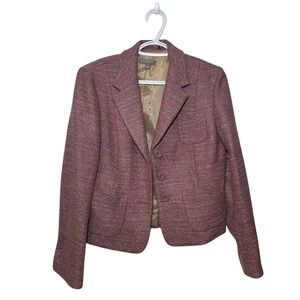 Ann Taylor Petites Pink Brown Virgin Wool Blend Tweed Blazer Jacket Size 10P